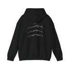 Black pullover hoodie with back minimalist line-art car graphic