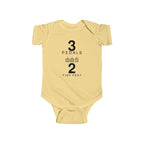 Butter baby bodysuit with Three Pedals graphic on front