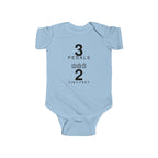 Light blue baby bodysuit with Three Pedals graphic on front