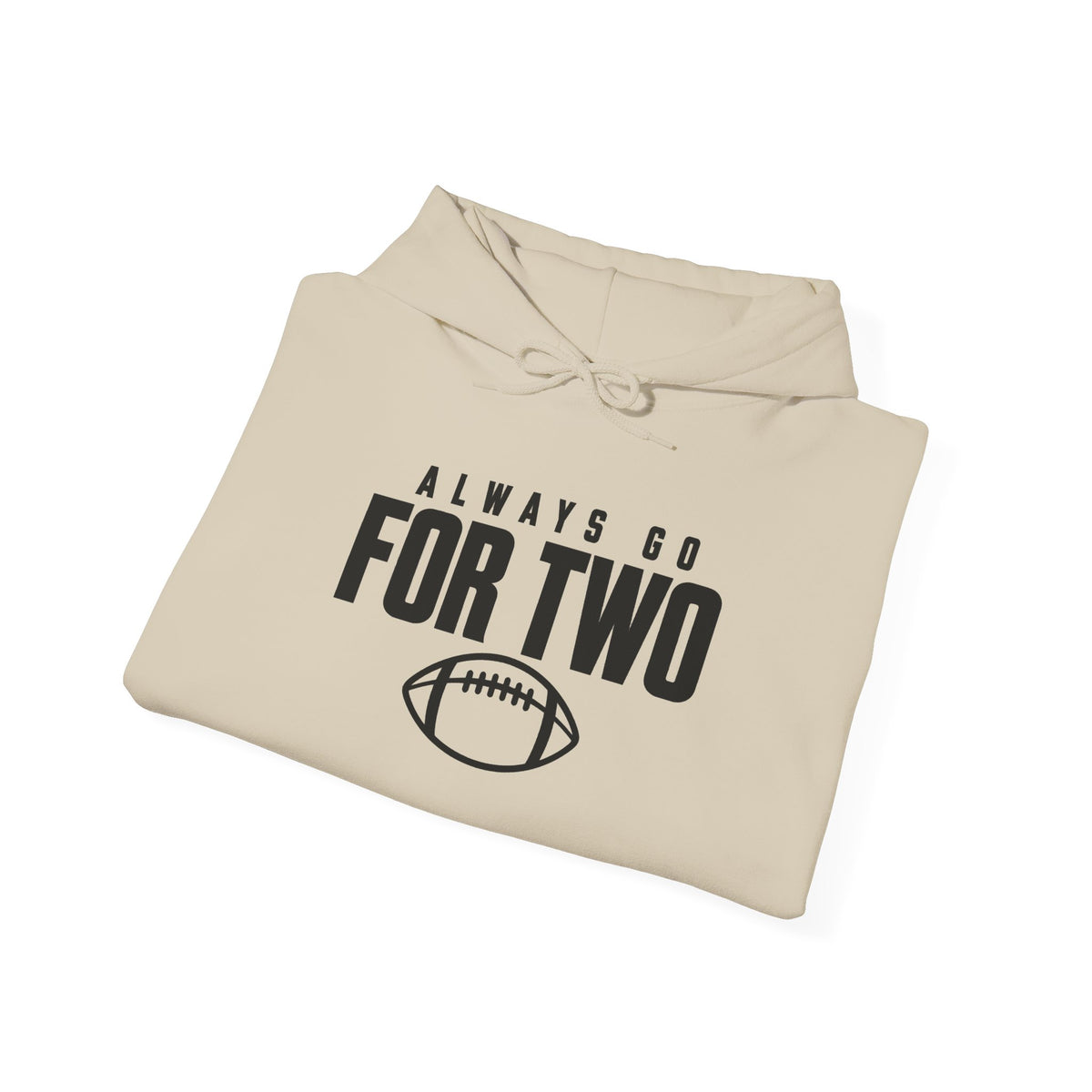 Sand football hoodie folded front with drawstring hood and football logo print