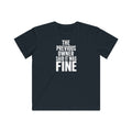 Kids graphic T-shirt, dark blue/black with 'FINE' slogan text print