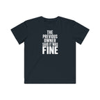 Kids graphic T-shirt, dark blue/black with 'FINE' slogan text print