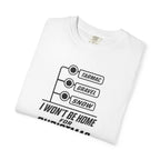 White crew-neck T-shirt with Tarmac/Gravel/Snow graphic on chest