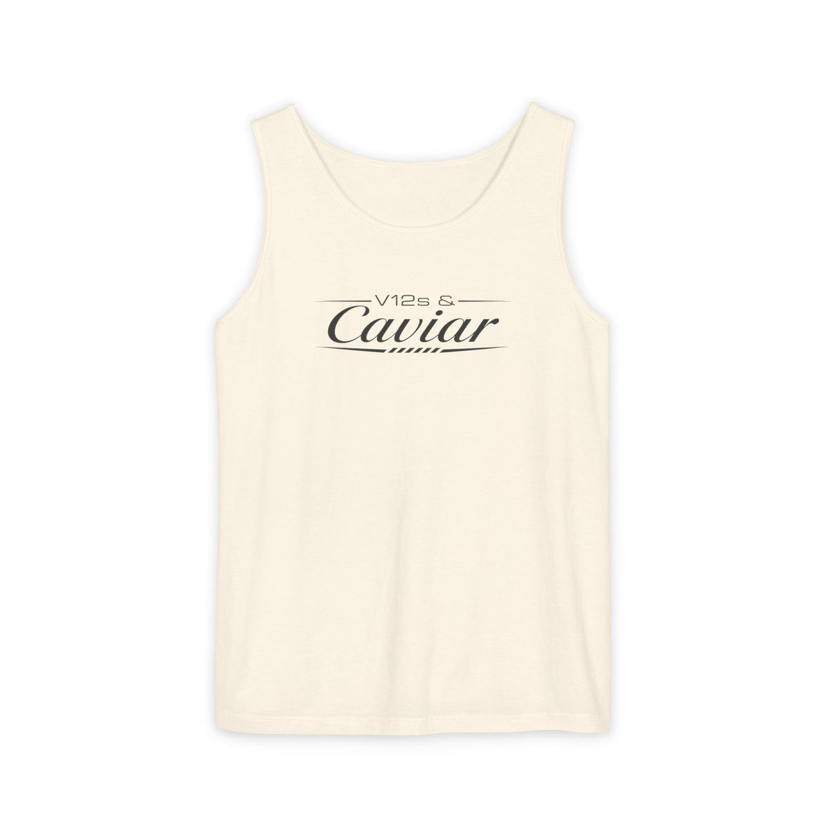 Ivory tank top with “V12s Caviar” front graphic
