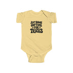 Butter baby bodysuit with “Ain’t nobody got time for tricks” Halloween text graphic