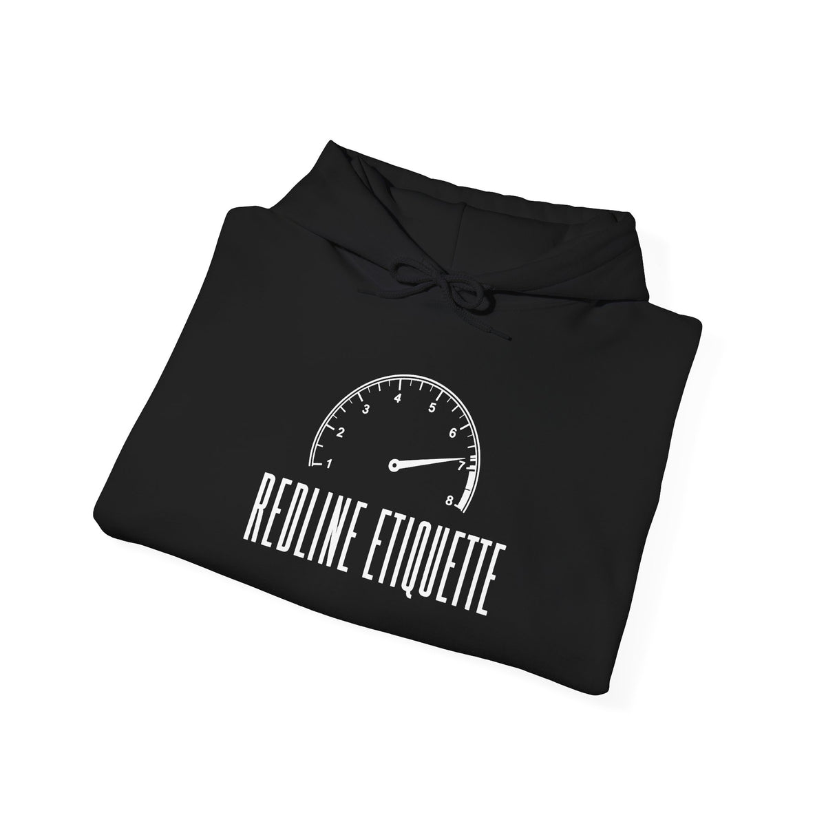 Black hoodie with front logo graphic and drawstring hood