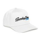 White embroidered baseball hat with "Sunday Drive Club" logo on the side panel.