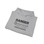 Sport grey hoodie with DANGER engine graphic on front, laid flat