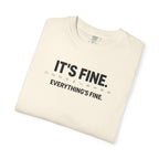 Ivory dashboard warning light T-shirt with “IT'S FINE. EVERYTHING'S FINE.” printed graphic.