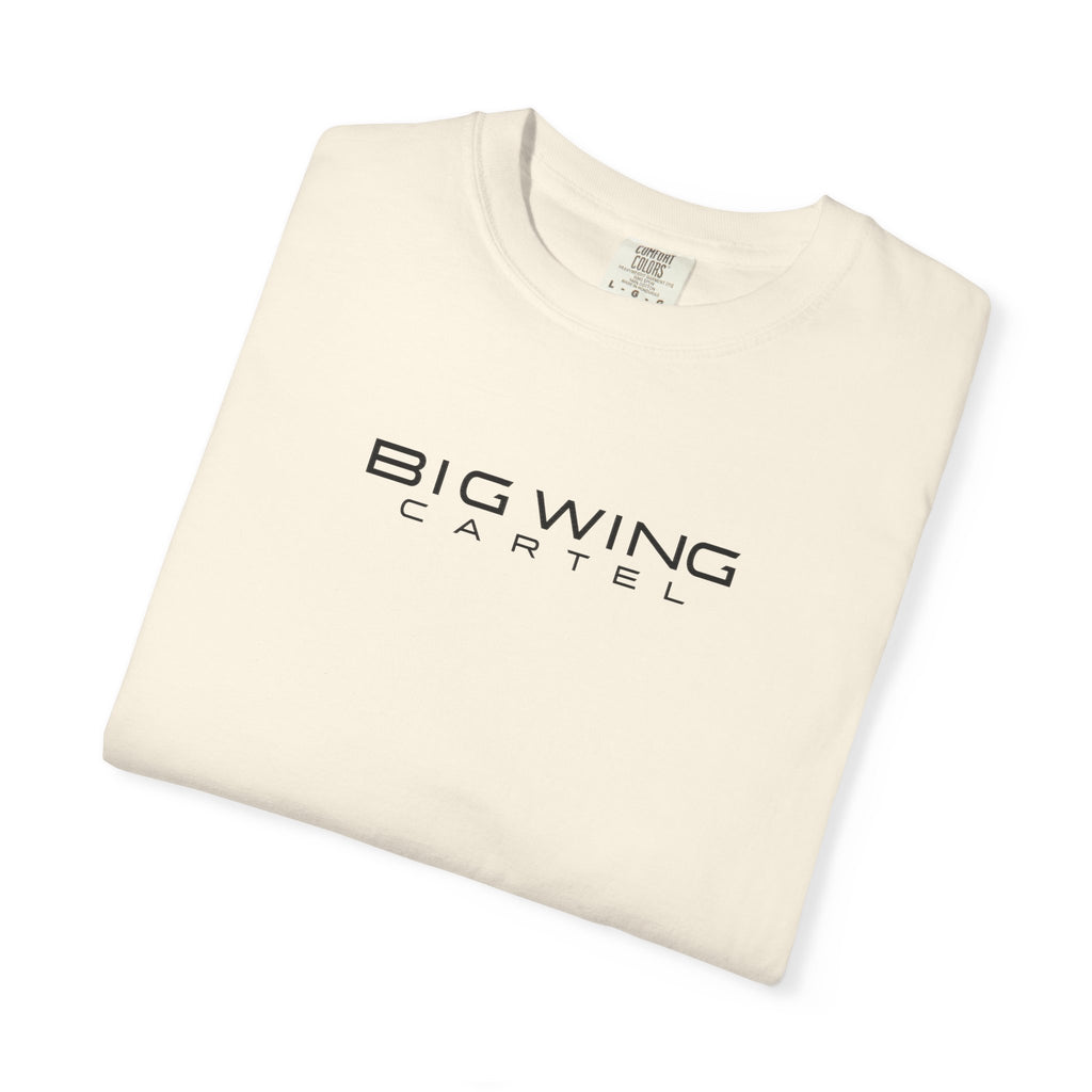 Ivory crew-neck graphic T-shirt with Big Wing Cartel logo on chest