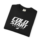 Black graphic T-shirt with "COLD START SEASON" logo, folded flat