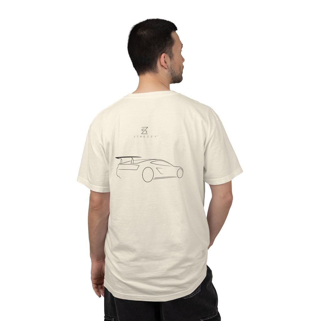 Ivory crew-neck graphic T-shirt with car line art on back