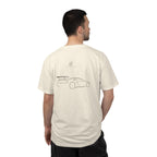 Ivory crew-neck graphic T-shirt with car line art on back