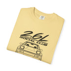 Light yellow crew-neck T-shirt with large front 2.6L Social Club car graphic