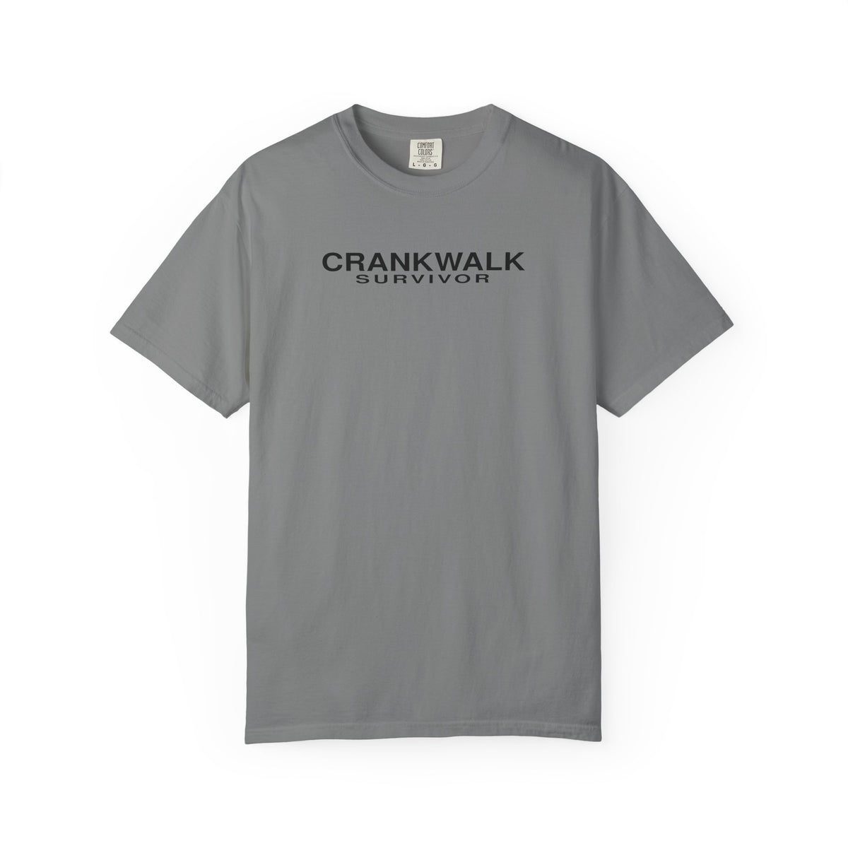 Grey Crankwalk Survivor T-shirt with front screen print logo.