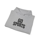 Go Sports hoodie sport grey folded, showing drawstring hood and front logo