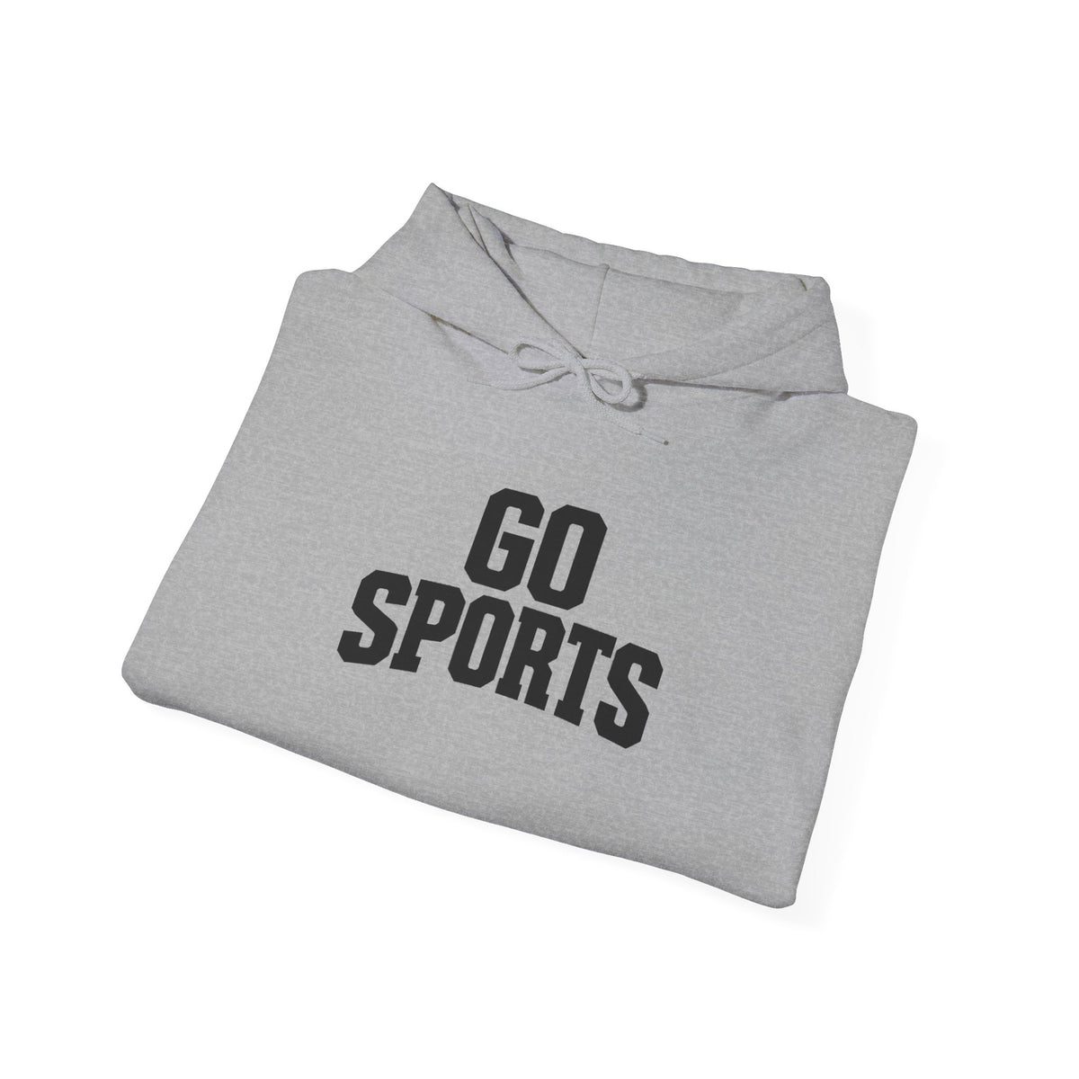 Go Sports hoodie sport grey folded, showing drawstring hood and front logo
