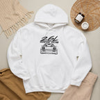 White pullover hoodie with front “2.6L Social Club” car graphic and kangaroo pocket