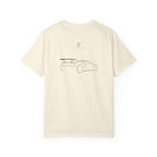 Ivory crew-neck graphic T-shirt with car line art on the back