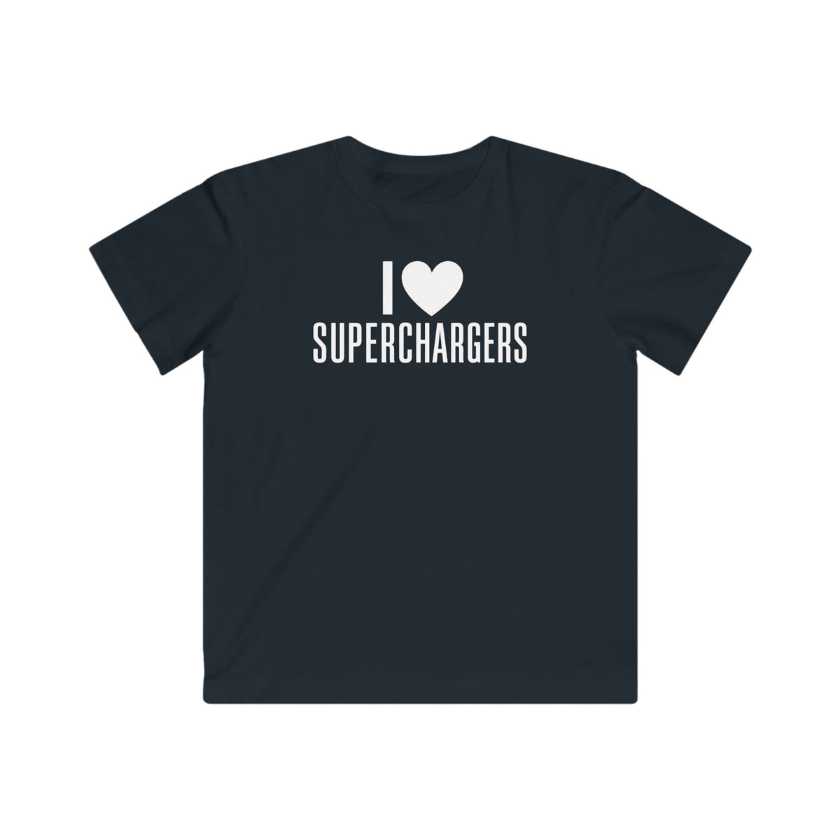 Kids black T-shirt with I ♥ Superchargers graphic on chest