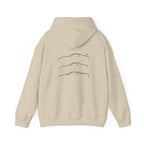 Beige pullover hoodie with back minimalist line-art car graphic
