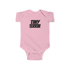 Pink baby bodysuit with 'TINY TERROR' front graphic