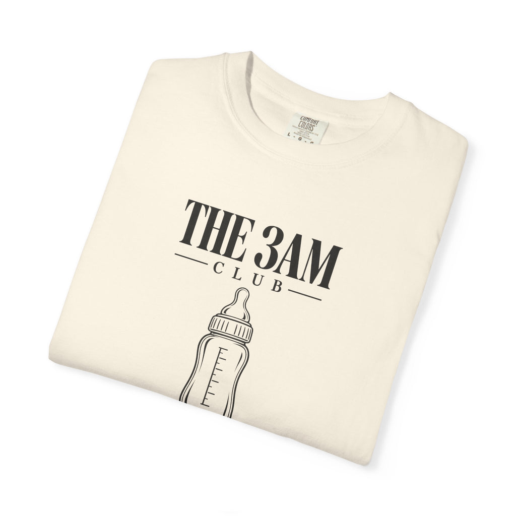 Ivory crew-neck baby bottle T-shirt with “THE 3AM CLUB” front graphic