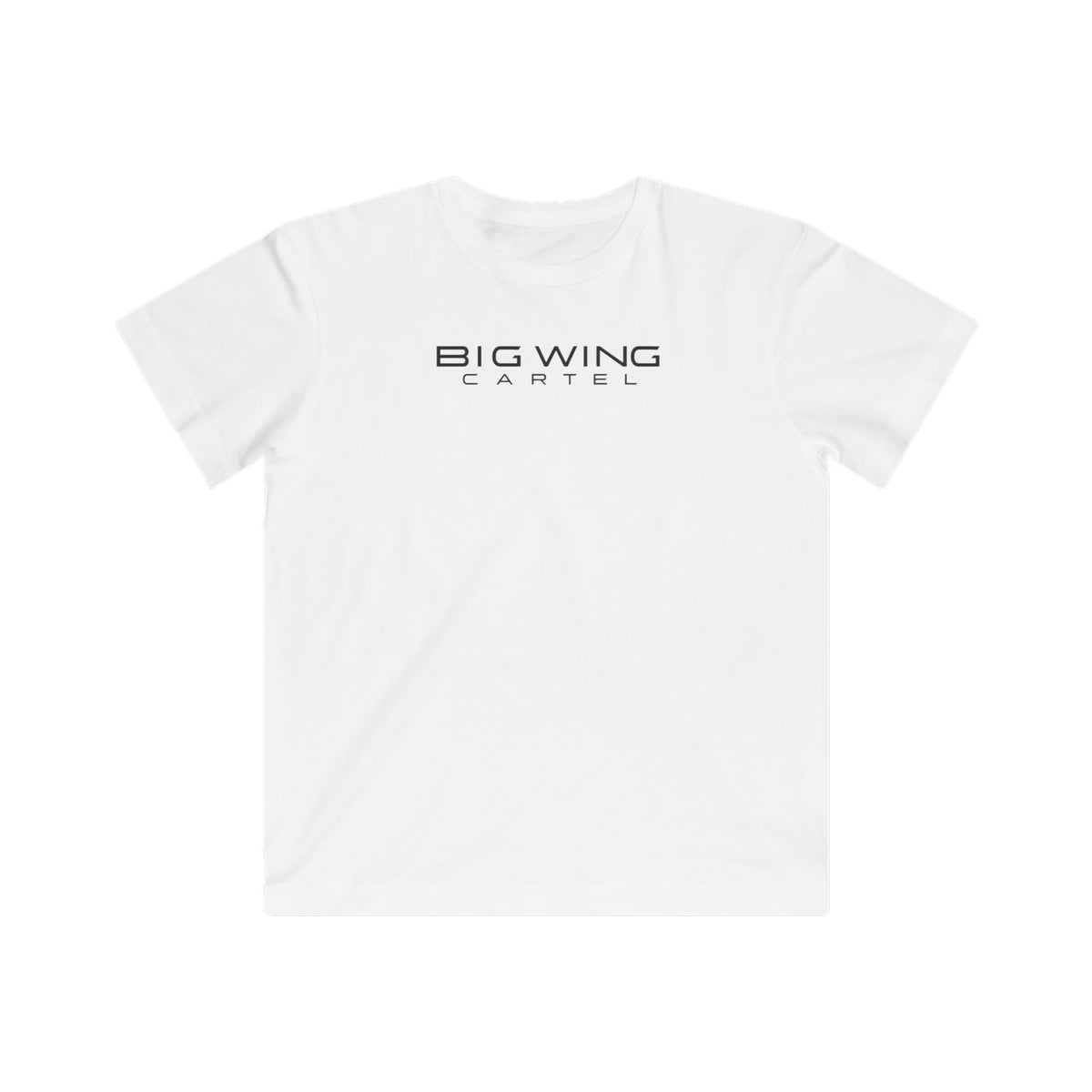 Kids white T-shirt with Big Wing Cartel chest logo graphic