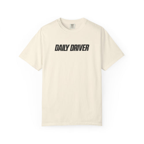 Ivory crewneck T-shirt with 'DAILY DRIVER' front graphic