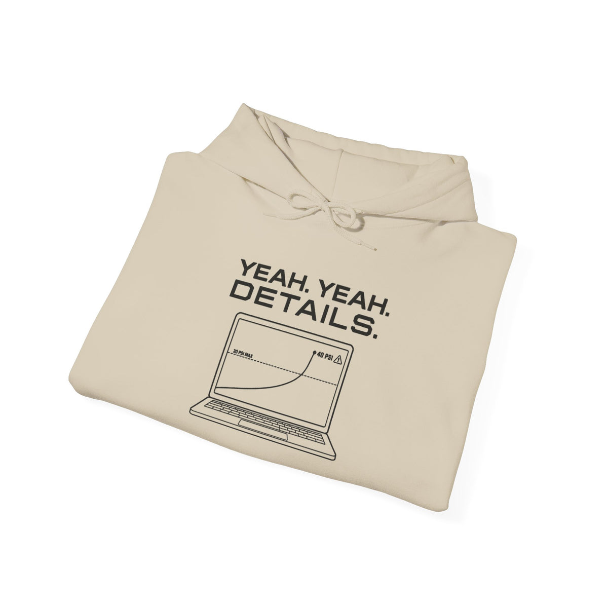 Sand pullover hoodie with drawstring hood and front laptop graphic