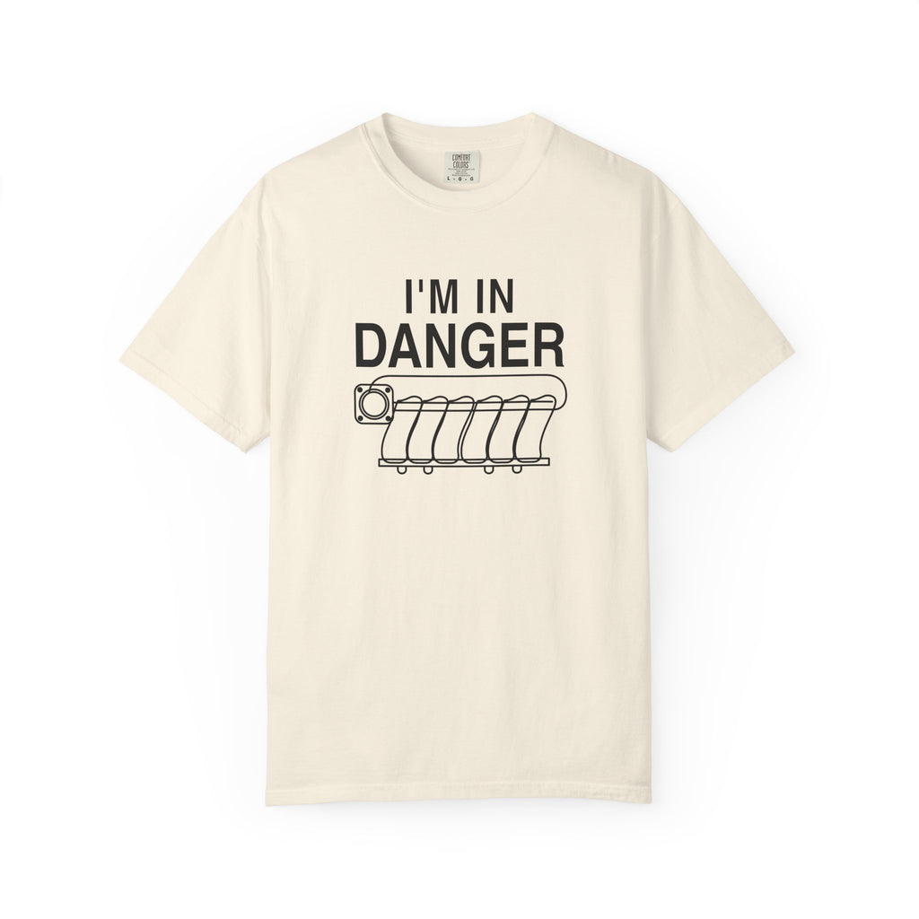 Ivory crewneck T-shirt with “I'M IN DANGER” graphic print and illustrated tank