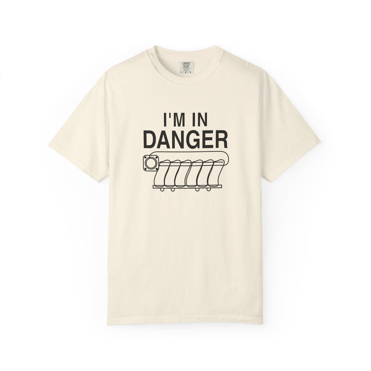 Ivory crewneck T-shirt with “I'M IN DANGER” graphic print and illustrated tank