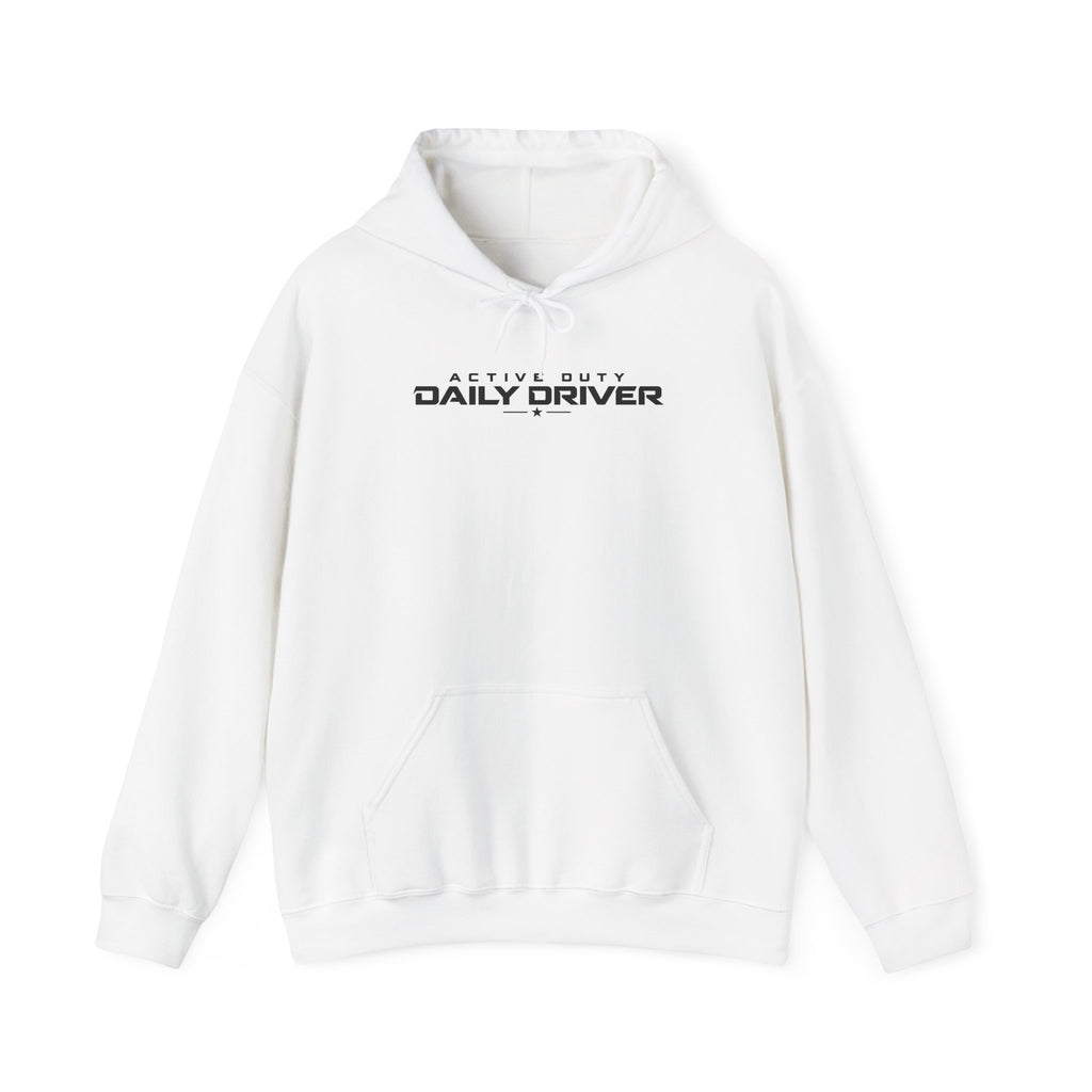 White pullover hoodie with hood, drawstring, and front kangaroo pocket