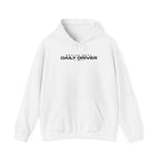 White pullover hoodie with hood, drawstring, and front kangaroo pocket
