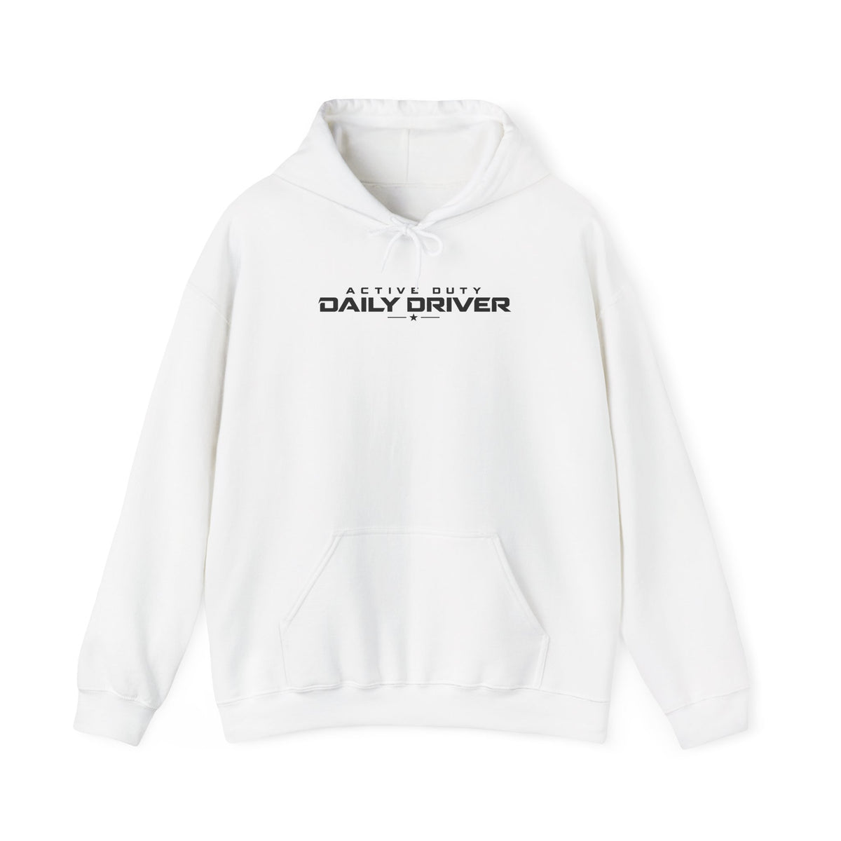 White pullover hoodie with hood, drawstring, and front kangaroo pocket