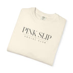 Ivory crewneck T-shirt with Pink Slip Social Club chest graphic
