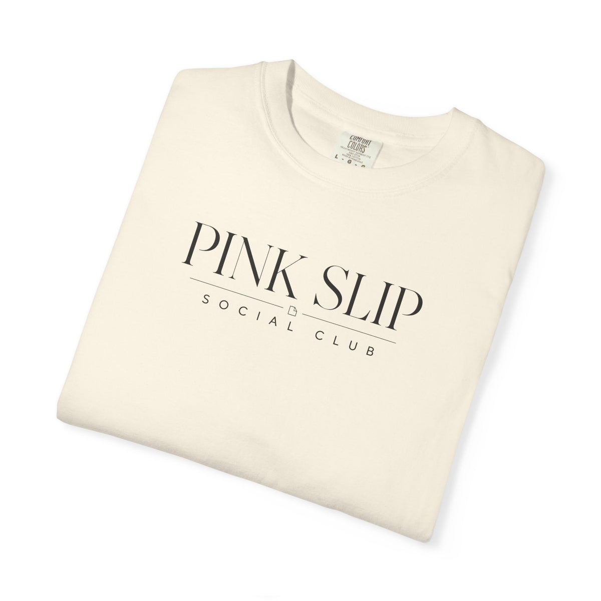 Ivory crewneck T-shirt with Pink Slip Social Club chest graphic