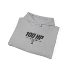 Sport grey hoodie with "100HP Club" logo and drawstring hood
