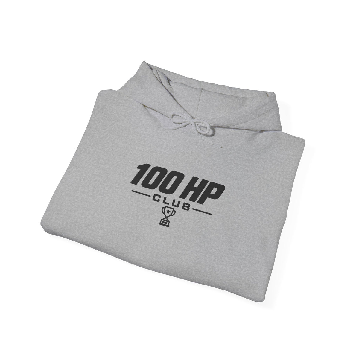 Sport grey hoodie with "100HP Club" logo and drawstring hood