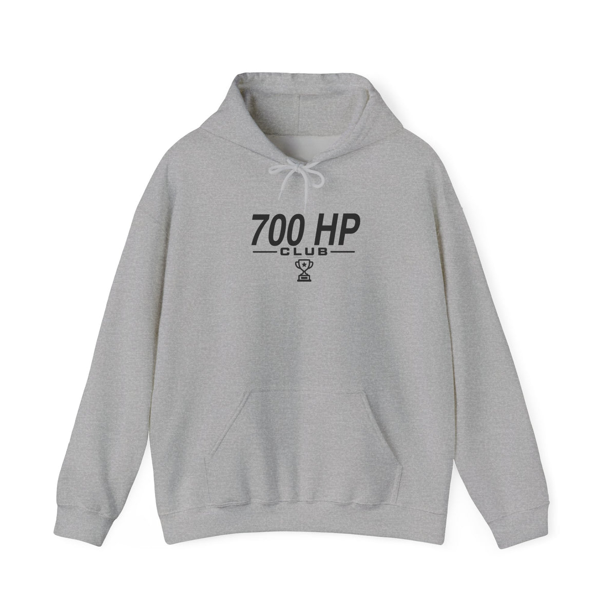 Sport grey 700 HP Club hoodie with front pocket, drawstring hood, and chest logo