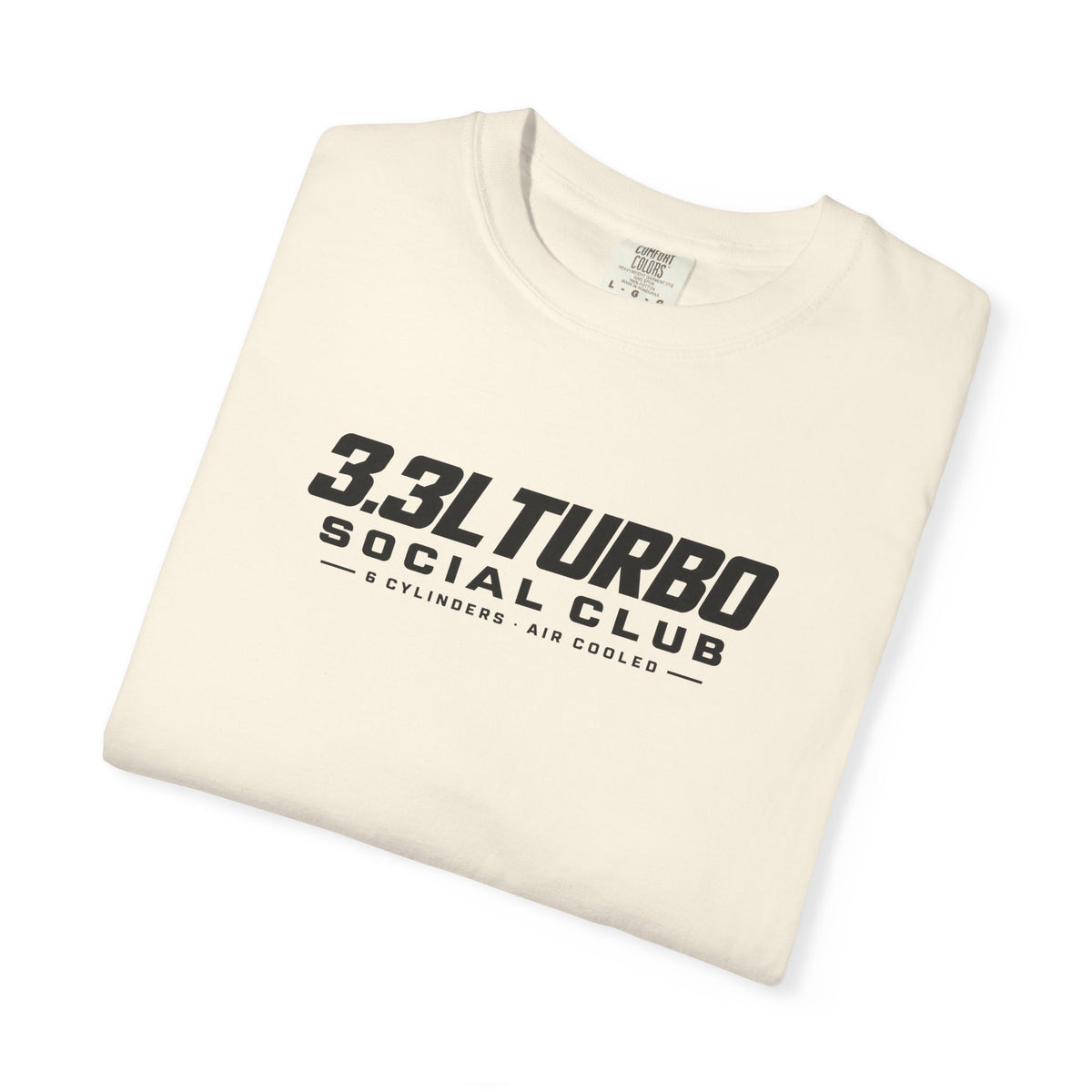 Ivory crewneck graphic T-shirt with 3.3L Turbo Social Club logo print