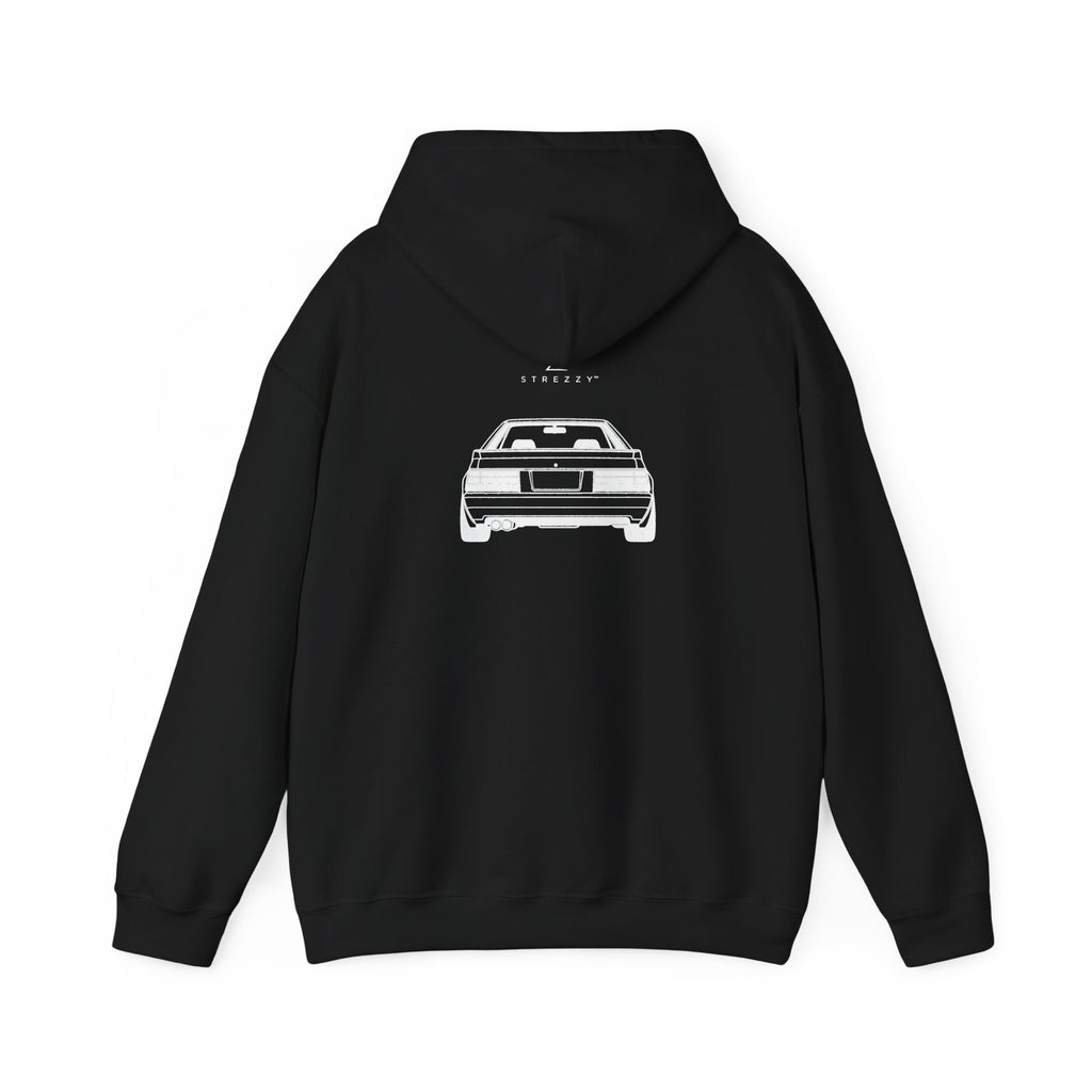 Black JDM hoodie with front car graphic, drawstring hood, and kangaroo pocket