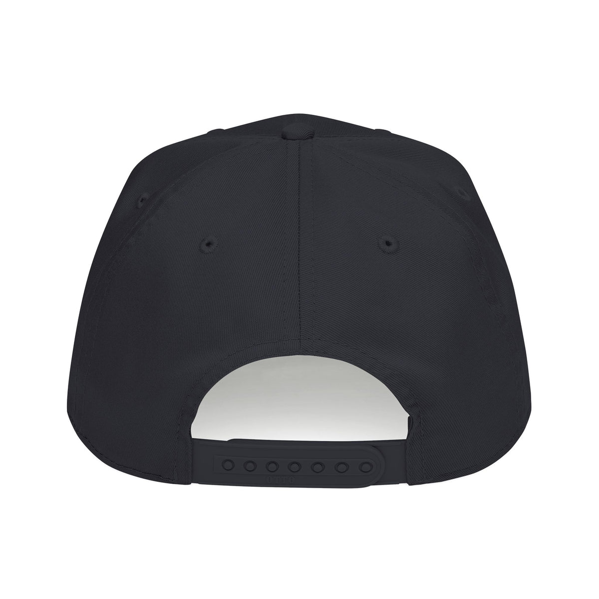 Black baseball cap with rear snapback strap