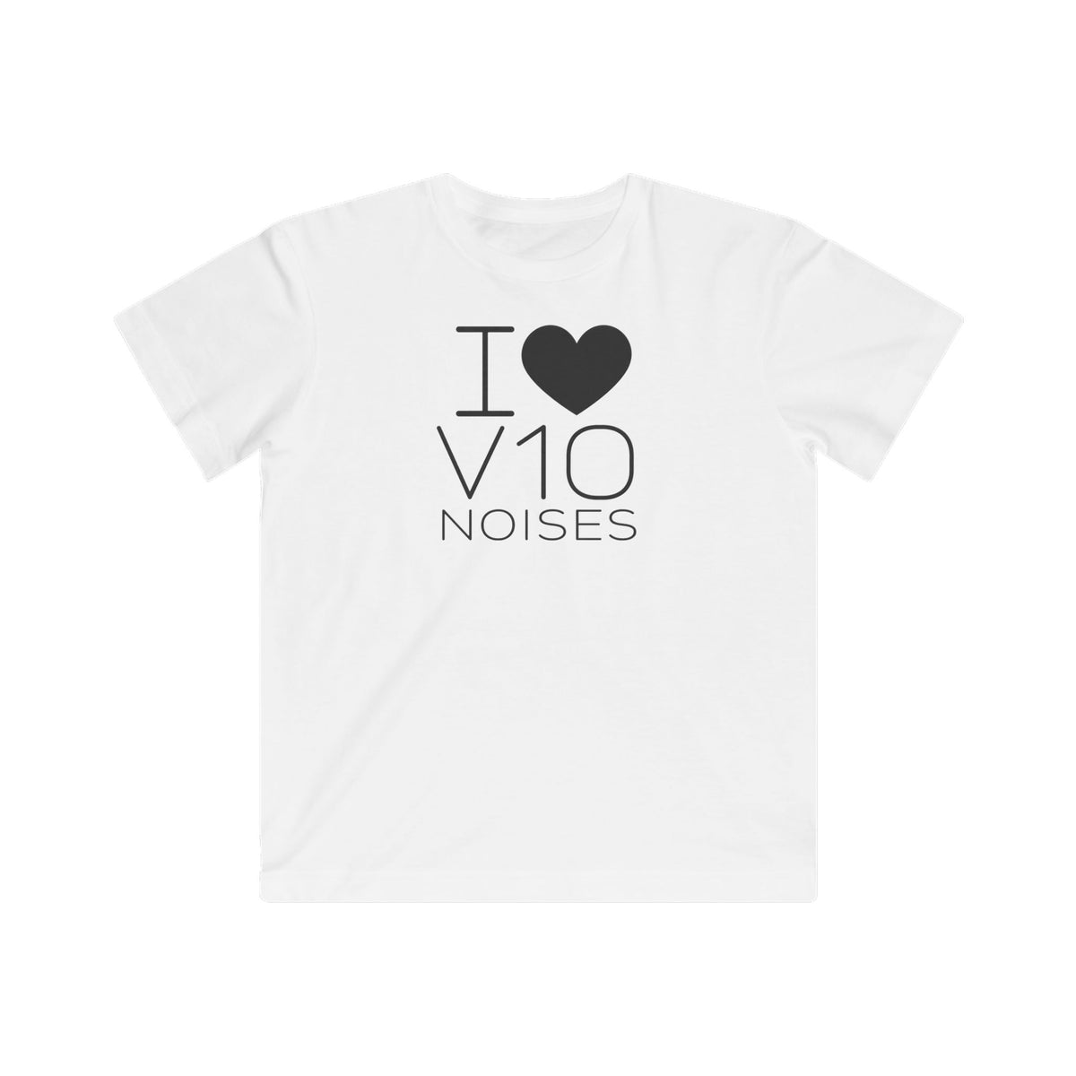 Kids "I Love V10 Noises" graphic T-shirt, white front view