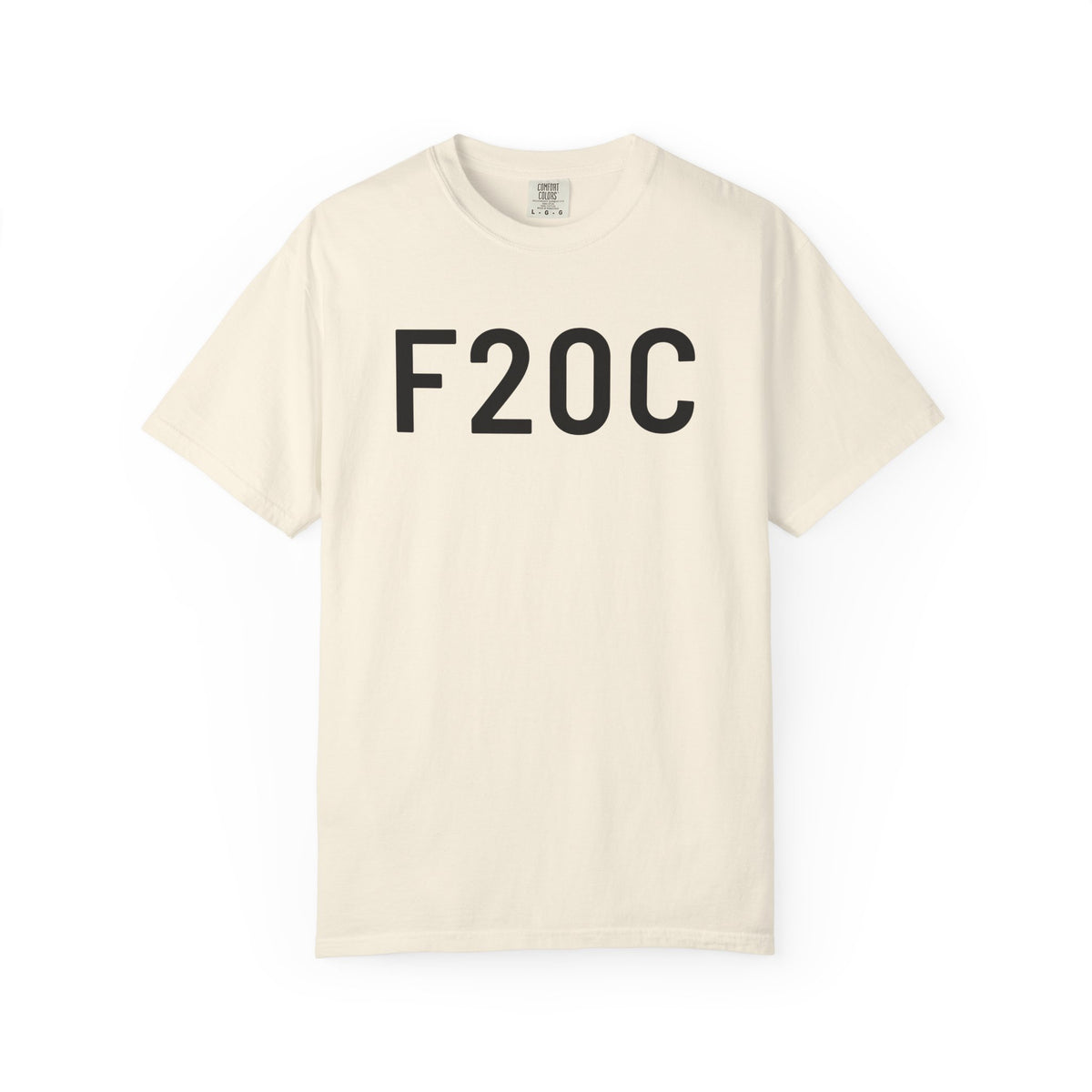 Ivory T-shirt with black "F20C" front graphic