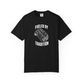 Black T-shirt with 'Fueled by Tradition' inline six engine graphic on front