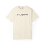 Ivory crew-neck T-shirt with chest "DAILY DRIVER" graphic