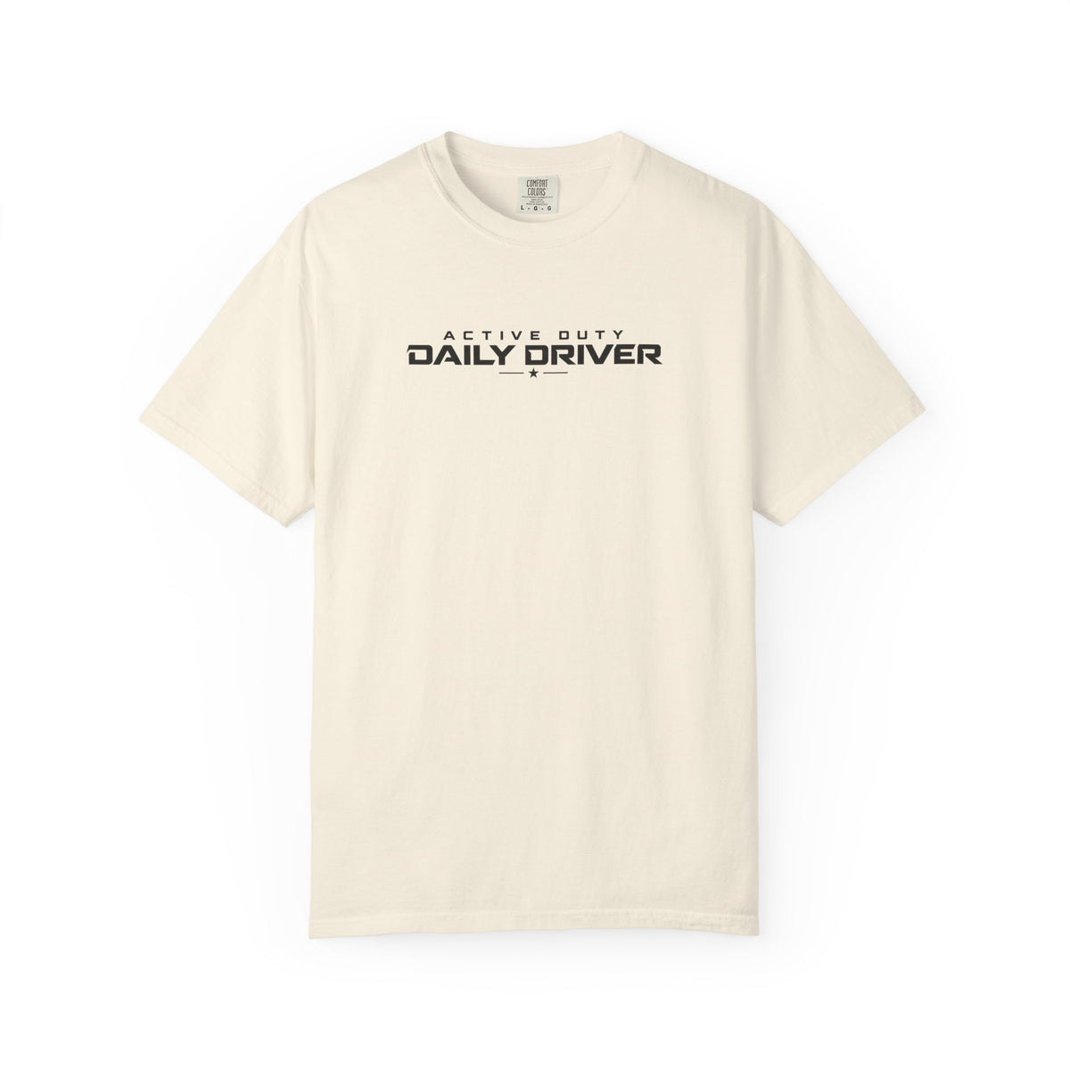 Ivory crew-neck T-shirt with chest "DAILY DRIVER" graphic