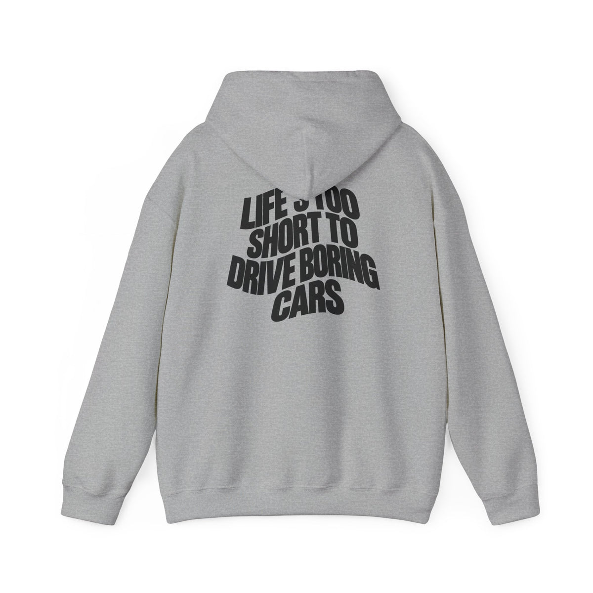 Sport grey pullover hoodie with centered back graphic text