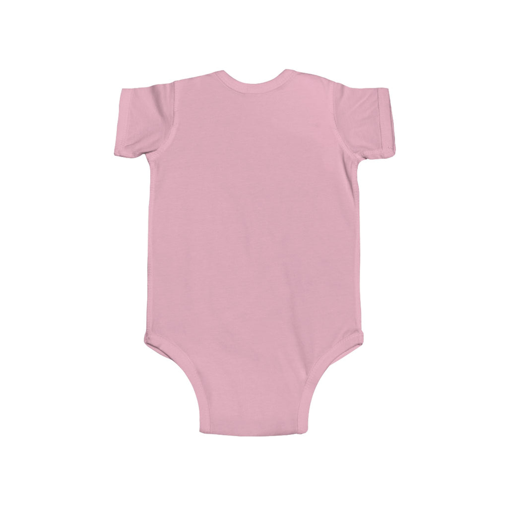 Pink baby bodysuit, solid color with short sleeves and snap bottom
